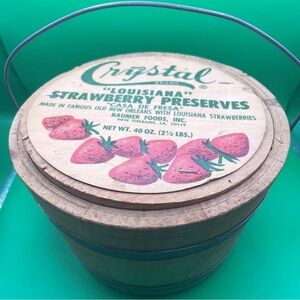 Vintage Crystal Louisiana Strawberry Preserves wooden basket/ pail.